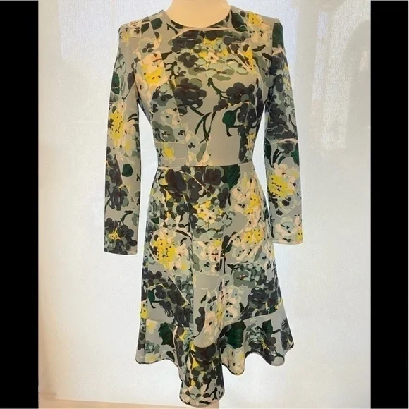 Erdem long sleeved blue and floral dress stunning! size L - Picture 1 of 3